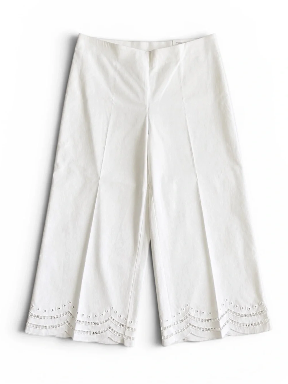 Chico’s So Slimming Juliet Wide Leg Eyelet Hem Culotte Pants White Size 2 (12)